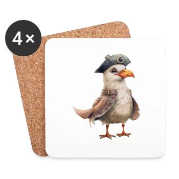 Lustige Möwe mit Hut, Ostsee, Nordsee, Meer - Untersetzer (4er-Set) - Weiß - Vorne