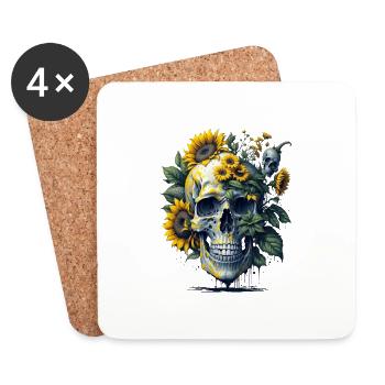Sunflower Skull - Dessous de verre (lot de 4) - blanc - Devant