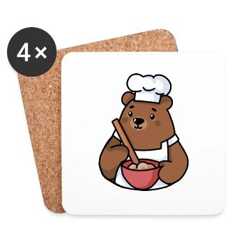 Süßer Bär beim backen - Untersetzer (4er-Set) - Weiß - Vorne