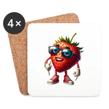 Cool Strawberry Summer Sun Fruity Fruit - Coasters (set of 4) - white - Front
