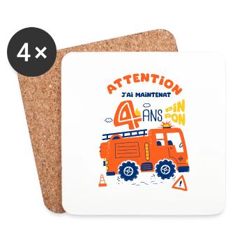 pompiers pour enfants 4 ans anniversaire - Dessous de verre (lot de 4) - blanc - Devant