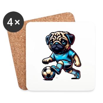 Mops Hund Fußball Spieler Ball Champion Fan - Untersetzer (4er-Set) - Weiß - Vorne