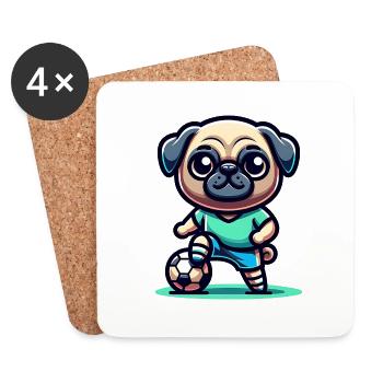 Cute Pug Dog Soccer Player Fan Ball Champion - Coasters (set of 4) - white - Front
