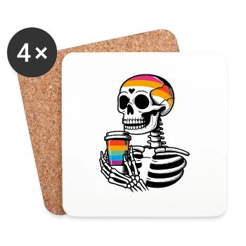 Skelett mit Kaffee - Skeleton Coffee - Untersetzer (4er-Set) - Weiß - Vorne