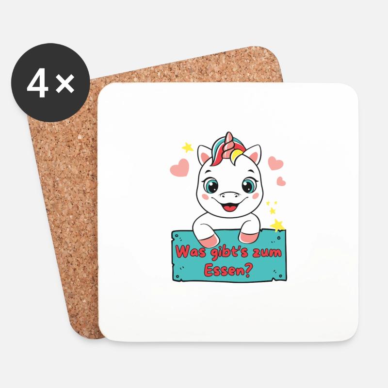 Einhorn - Was gibt's zum Essen? - Untersetzer (4er-Set) - Weiß