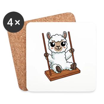 mignon mouton agneau balançant terrain de jeu dessin animé - Dessous de verre (lot de 4) - blanc - Devant