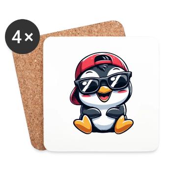 pingouin cool avec des lunettes de soleil style dessin animé - Dessous de verre (lot de 4) - blanc - Devant
