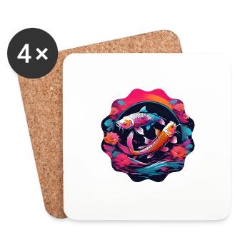 Carpe koï - Dessous de verre (lot de 4) - blanc - Devant