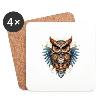 Beautiful decorated owl in modern style - Coasters (set of 4) - white - Front