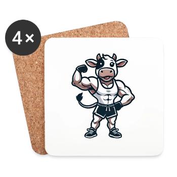 Cow Bull Fitness Workout Gym Training Bodybuilder - Coasters (set of 4) - white - Front