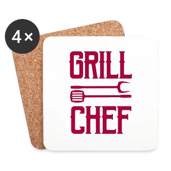 Chef de grillades - Dessous de verre (lot de 4) - blanc - Devant