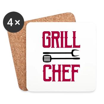 Chef de grillades - Dessous de verre (lot de 4) - blanc - Devant