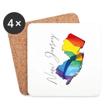 New Jersey (États-Unis) | Drapeau réel | Texte LGBTQIA+ - Dessous de verre (lot de 4) - blanc - Devant