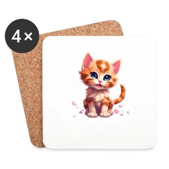 Cute kitten with hearts - Coasters (set of 4) - white - Front