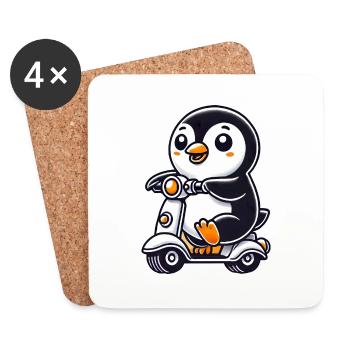 Skurriler Pinguin Roller Moped Lustig Witzig - Untersetzer (4er-Set) - Weiß - Vorne
