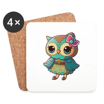 Niedliche Eule Kawaii Maskottchen - Untersetzer (4er-Set) - Weiß - Vorne