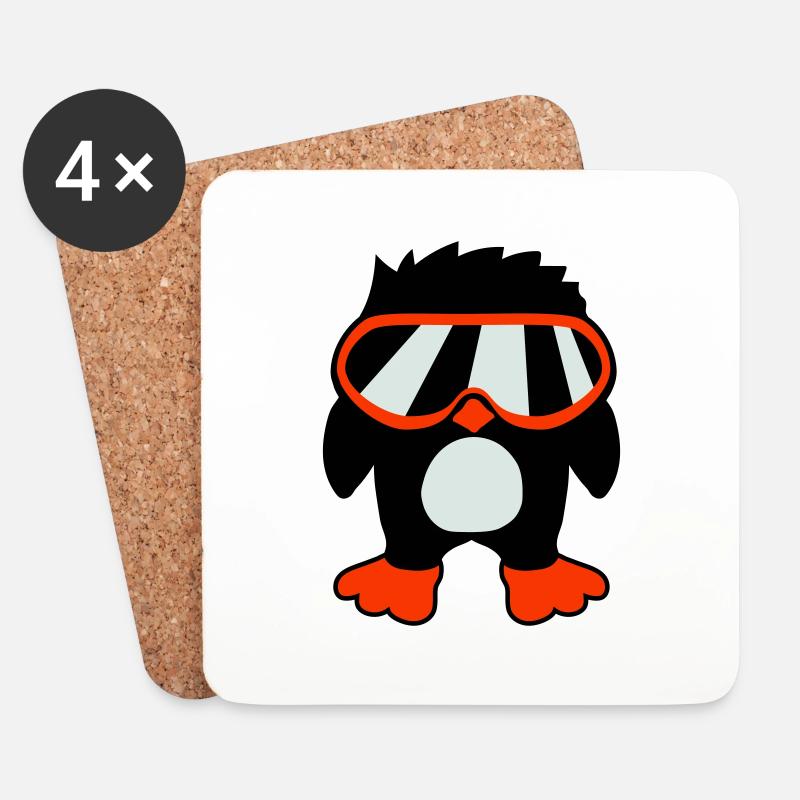 Pinguin Vogel Coole Schibrille DJ Spaß Vögelchen - Untersetzer (4er-Set) - Weiß