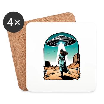 A woman is abducted by UFO in the desert. - Coasters (set of 4) - white - Front