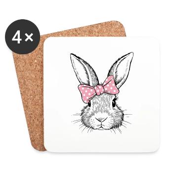 Lapin avec nœud rose - Dessous de verre (lot de 4) - blanc - Devant
