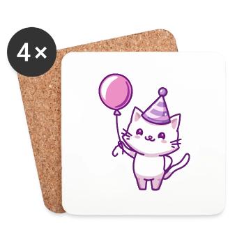 Chat Anniversaire Bébé - Dessous de verre (lot de 4) - blanc - Devant
