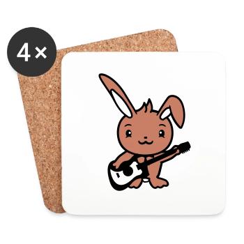 Rabbit Bunny Plays Cute Guitar Music Guitarist - Coasters (set of 4) - white - Front