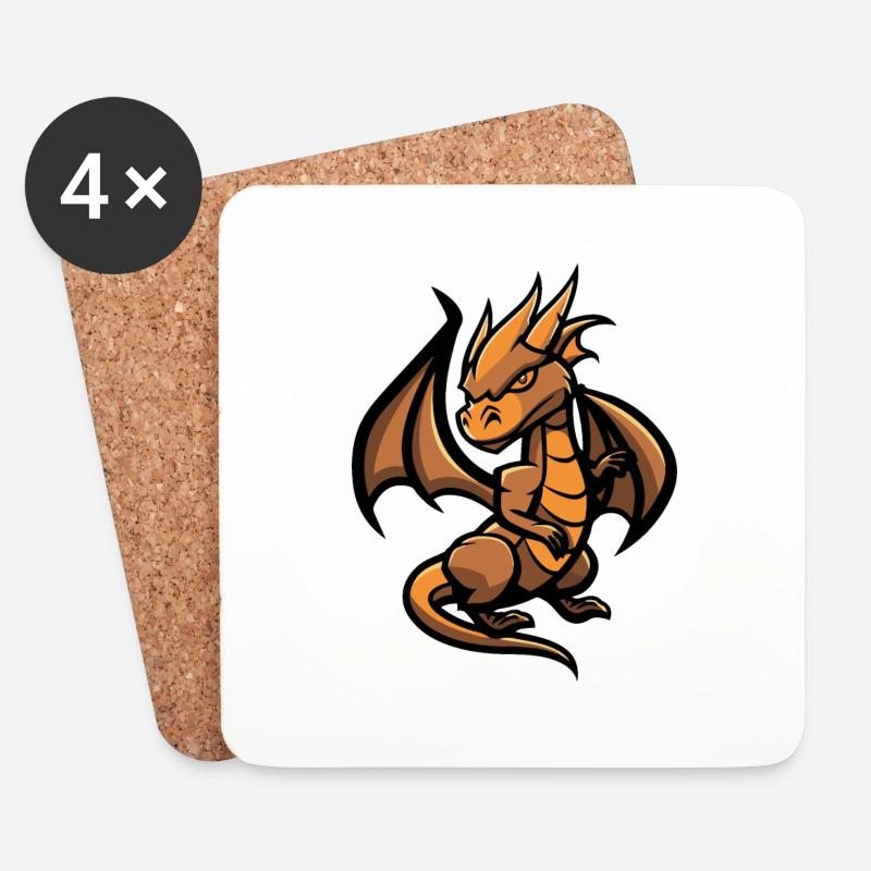 Drache Dragon - Untersetzer (4er-Set) - Weiß