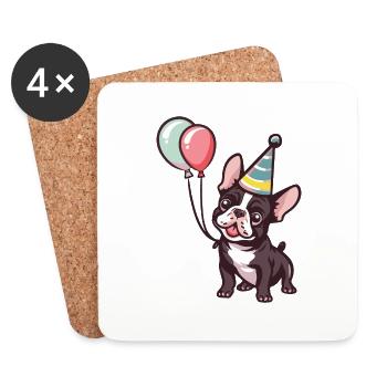 Français Buldog Chiens Anniversaire Bébé - Dessous de verre (lot de 4) - blanc - Devant