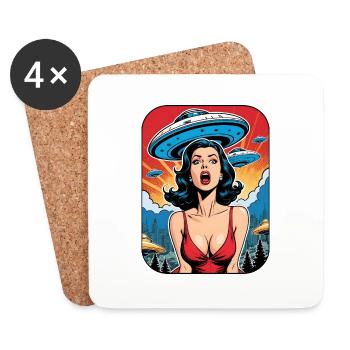 Woman is in panic because of UFO invasion. - Coasters (set of 4) - white - Front