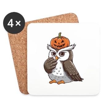 Mignon harfang des neiges Halloween citrouille dessin animé - Dessous de verre (lot de 4) - blanc - Devant