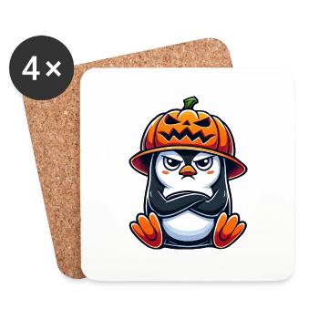 Halloween Pingouin Citrouille Sorcière Chapeau Dessin Animé Aigre - Dessous de verre (lot de 4) - blanc - Devant