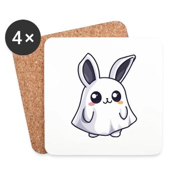 Lapin Halloween Drôle Fantôme - Dessous de verre (lot de 4) - blanc - Devant