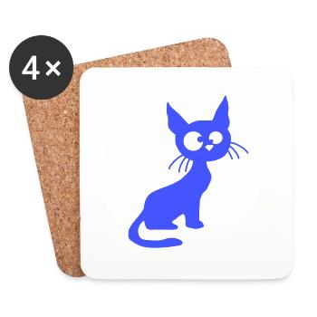 Chat fou plisse les yeux drôles Grimace Fun - Dessous de verre (lot de 4) - blanc - Devant