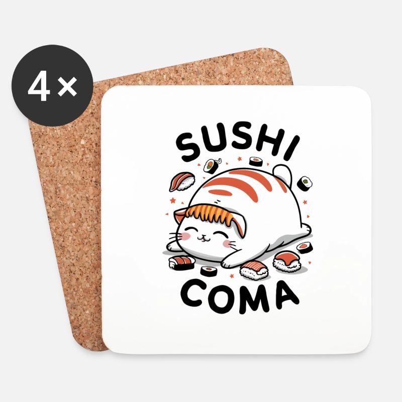 Sushi-Katze - Untersetzer (4er-Set) - Weiß
