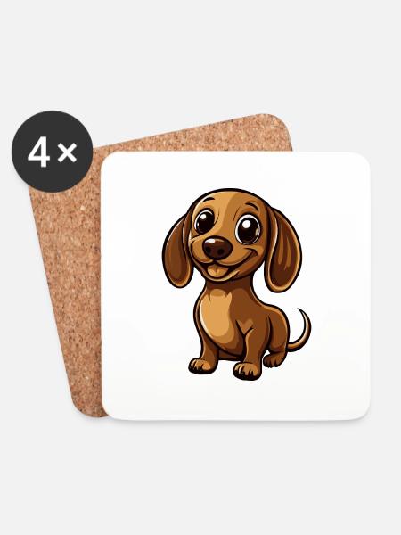 Dackel DachsHund Comic Niedlich - Untersetzer (4er-Set) - Weiß