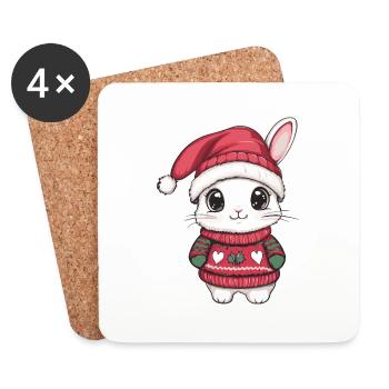 Hase Weihnachten Comic - Untersetzer (4er-Set) - Weiß - Vorne