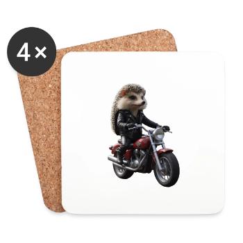 Biker-Igel - Untersetzer (4er-Set) - Weiß - Vorne