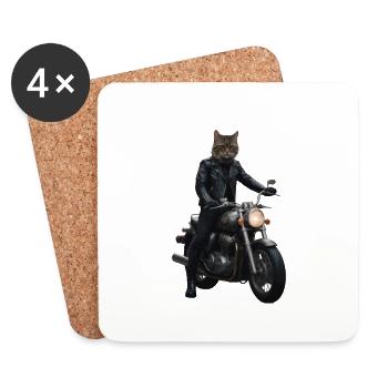 Biker Cat - Coasters (set of 4) - white - Front