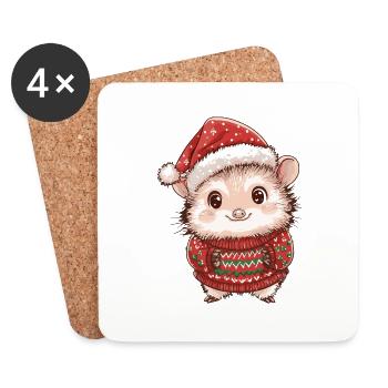 Hérisson Noël Bande dessinée - Dessous de verre (lot de 4) - blanc - Devant