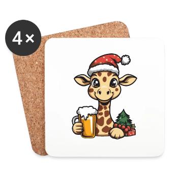Giraffe Weihnachten Bier - Untersetzer (4er-Set) - Weiß - Vorne