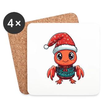 Crabe homard Bande dessinée de Noël - Dessous de verre (lot de 4) - blanc - Devant