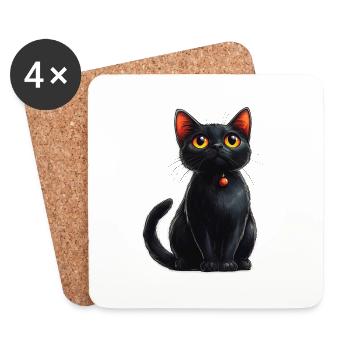 Chat noir - Dessous de verre (lot de 4) - blanc - Devant