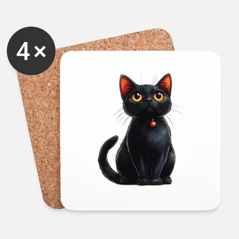 Schwarze Katze - Untersetzer (4er-Set) - Weiß