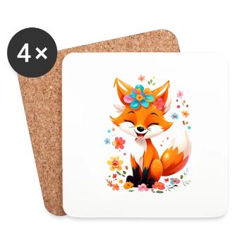 Fuchs süß niedlich Natur Waldtier Zeichnung Blumen - Untersetzer (4er-Set) - Weiß - Vorne