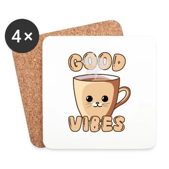 Cute Cat Cup - Untersetzer (4er-Set) - Weiß - Vorne