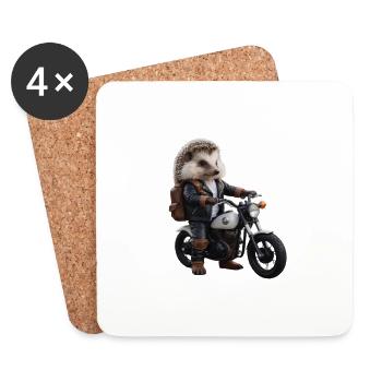 Herisson motard - Dessous de verre (lot de 4) - blanc - Devant