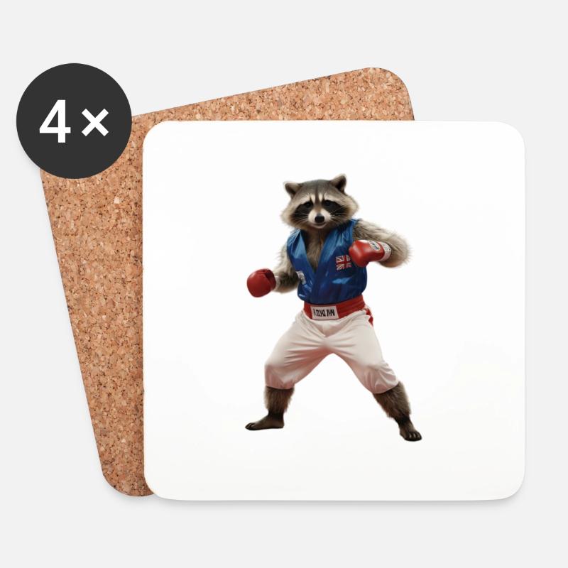 Sport-Waschbär - Untersetzer (4er-Set) - Weiß