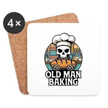 Old Man Baking Skull with Baker's Hat with Bread - Coasters (set of 4) - white - Front