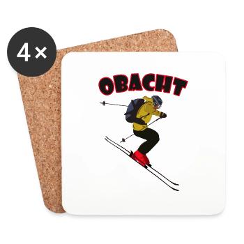 Skifahrer mit 'Obacht'-Schriftzug - Untersetzer (4er-Set) - Weiß - Vorne