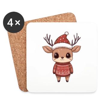 Bande dessinée de Noël cerf - Dessous de verre (lot de 4) - blanc - Devant