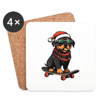 Rottweiler Dog Christmas Skateboard - Coasters (set of 4) - white - Front
